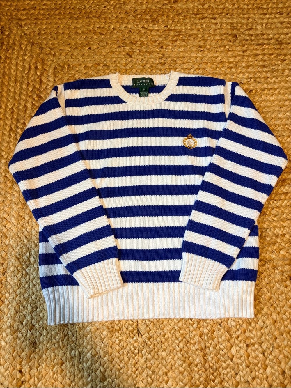 Lauren Ralph Lauren Blue & White Striped Crewneck Sweater